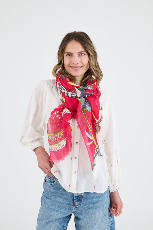 Storiatipic Linen Scarf - Alison Fuchsia