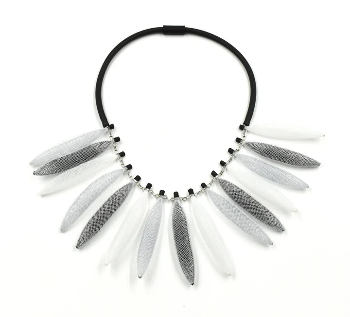 Christina Brampti Feather Necklace - Black / White / Grey