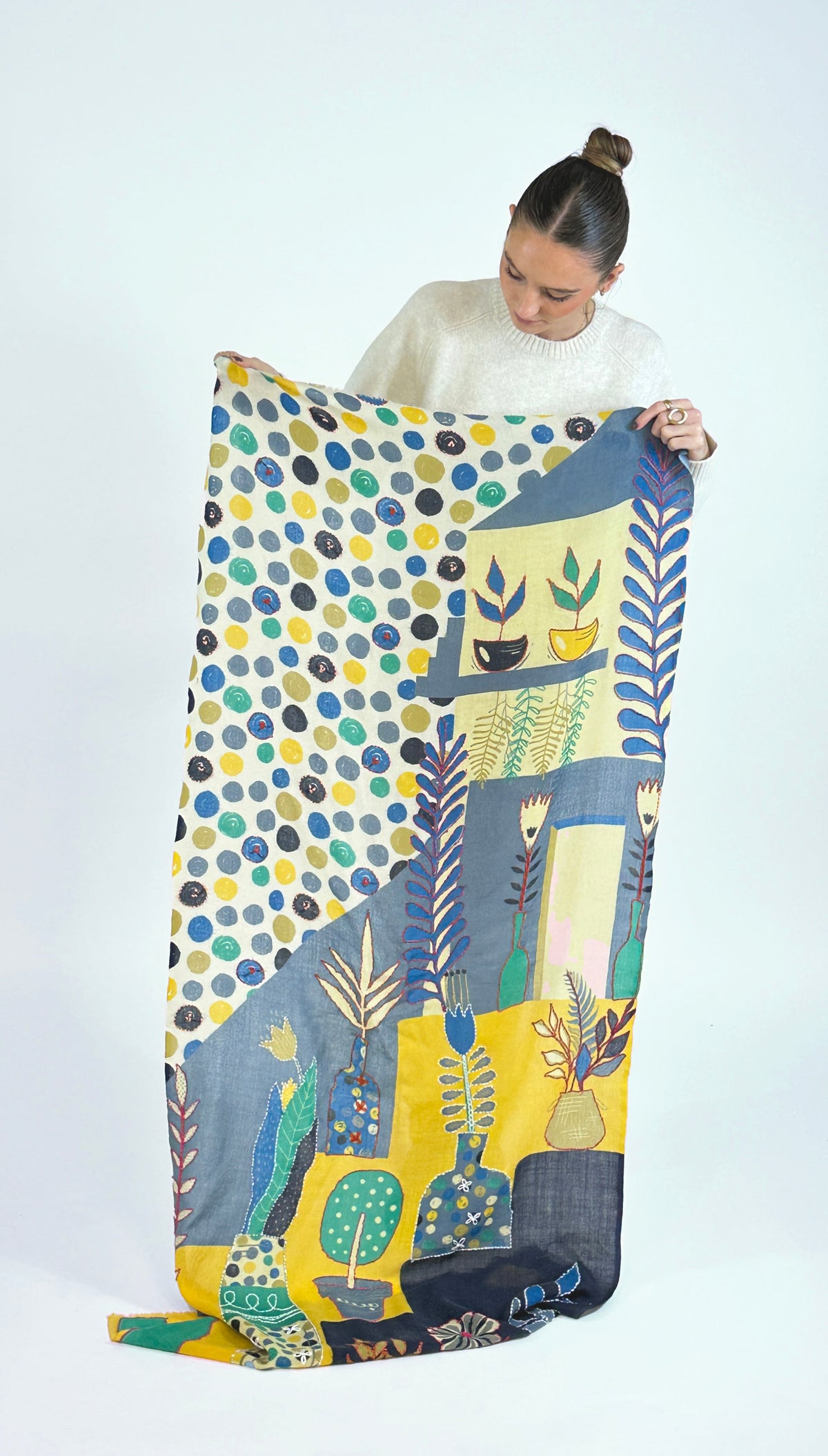 Storiatipic Embroidered Wool Scarf - Atis Blue