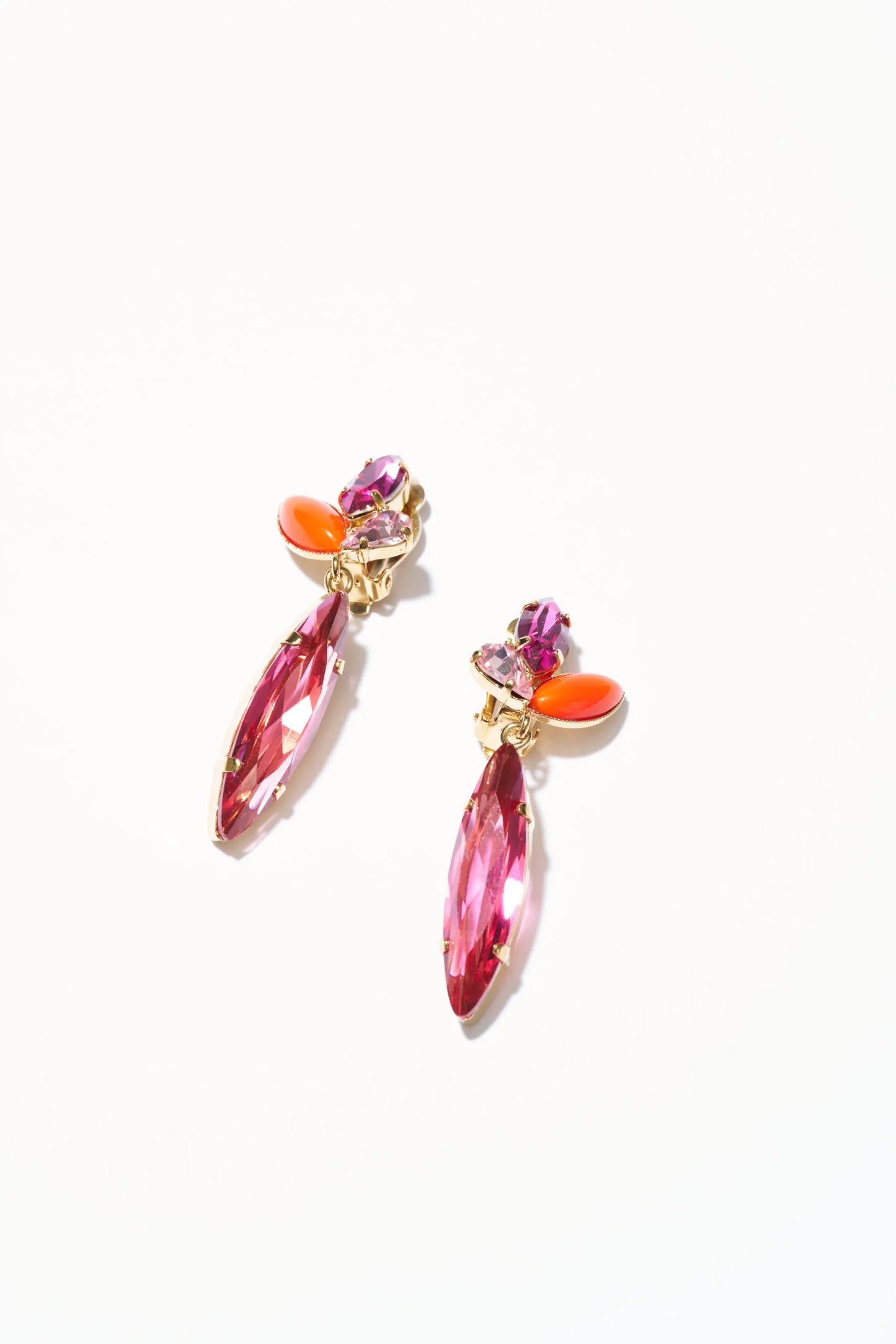 Philippe Ferrandis Crystal Drop Colibri Clip Earrings - Rose