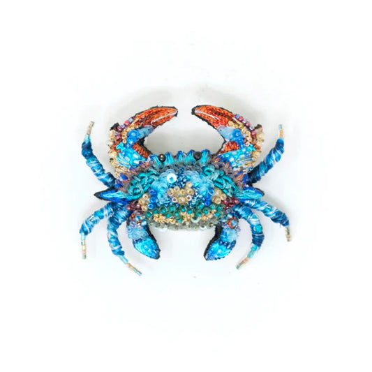 Embroidered Brooch - Ornate Blue Crab