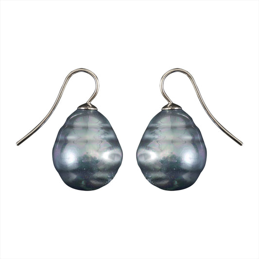 Mother of Pearl Hook Earrings - Blue/Grey