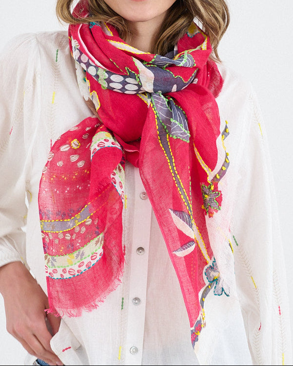 Storiatipic Linen Scarf - Alison Fuchsia