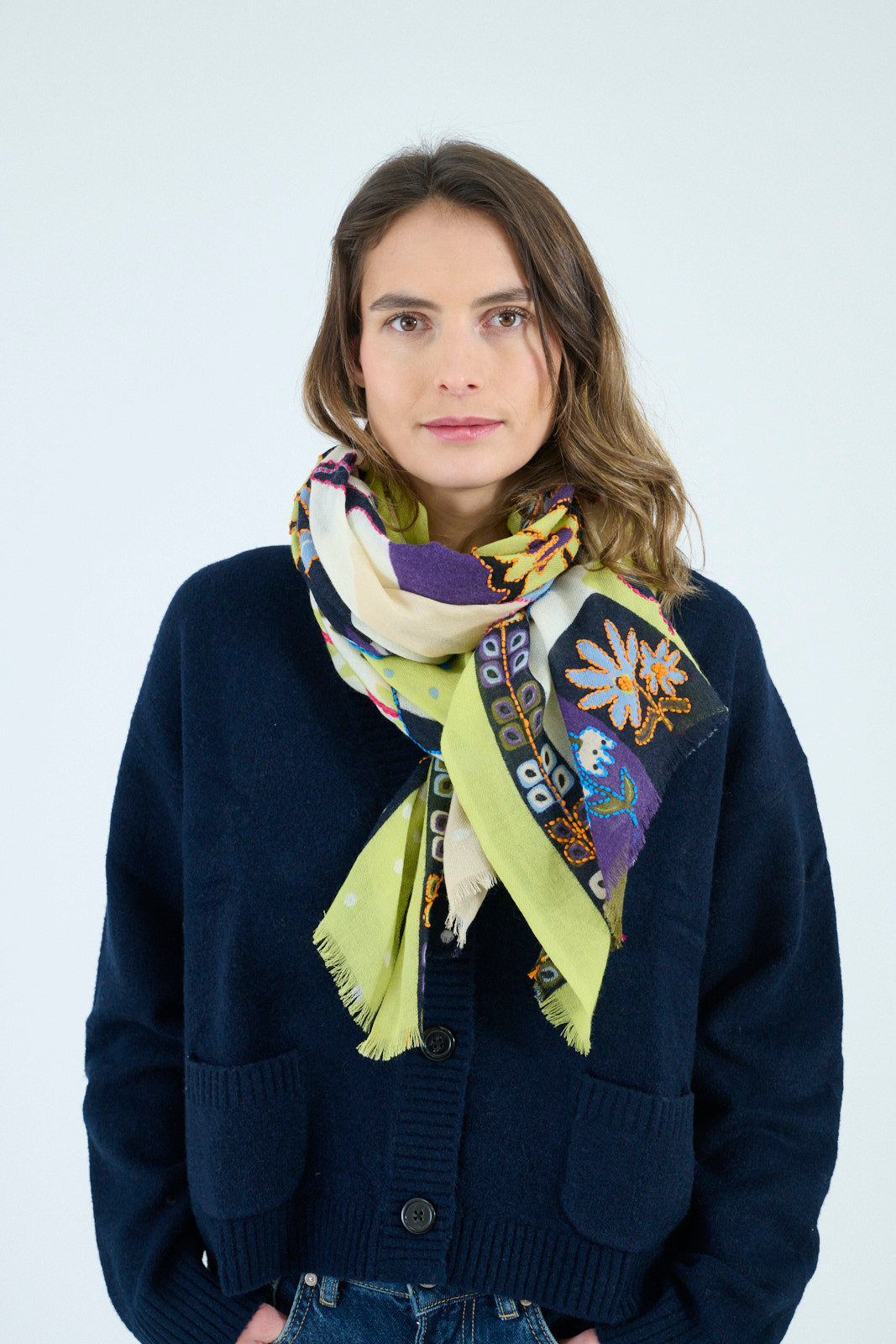 Storiatipic Embroidered Wool Scarf - Anis