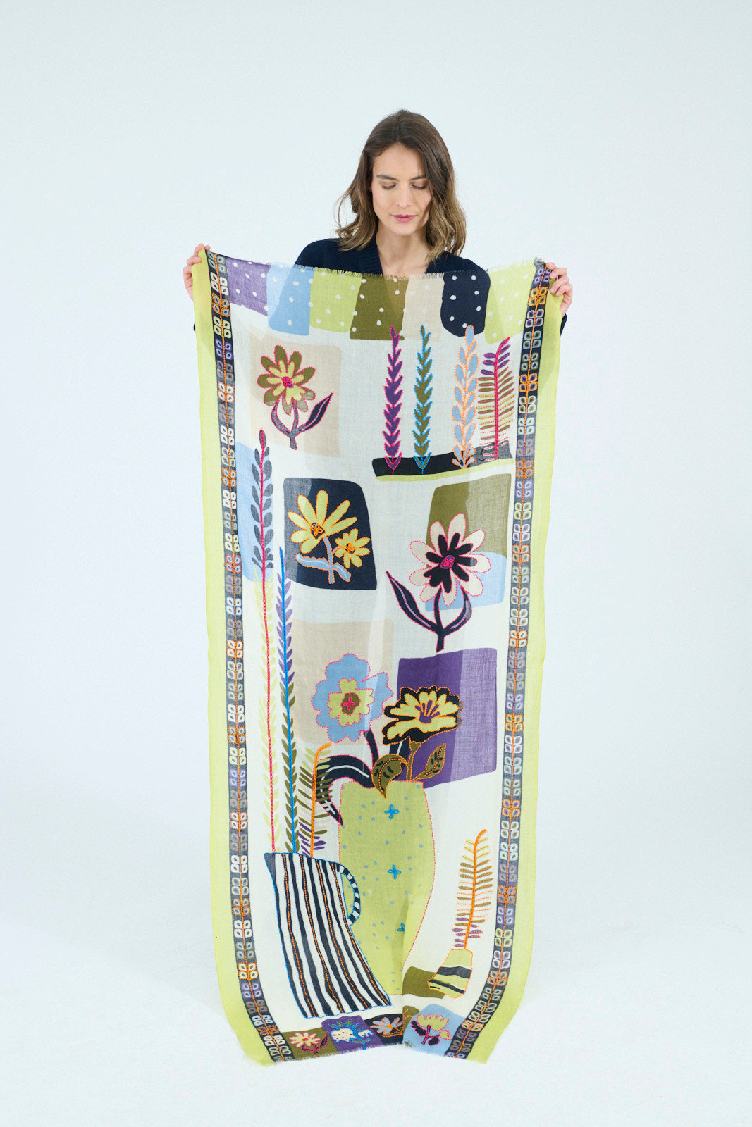 Storiatipic Embroidered Wool Scarf - Anis