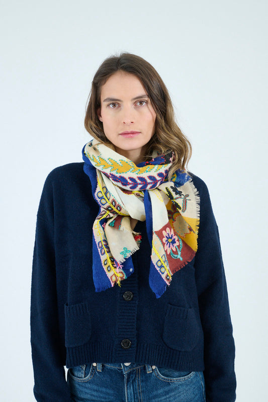 Storiatipic Embroidered Wool Scarf - Blue