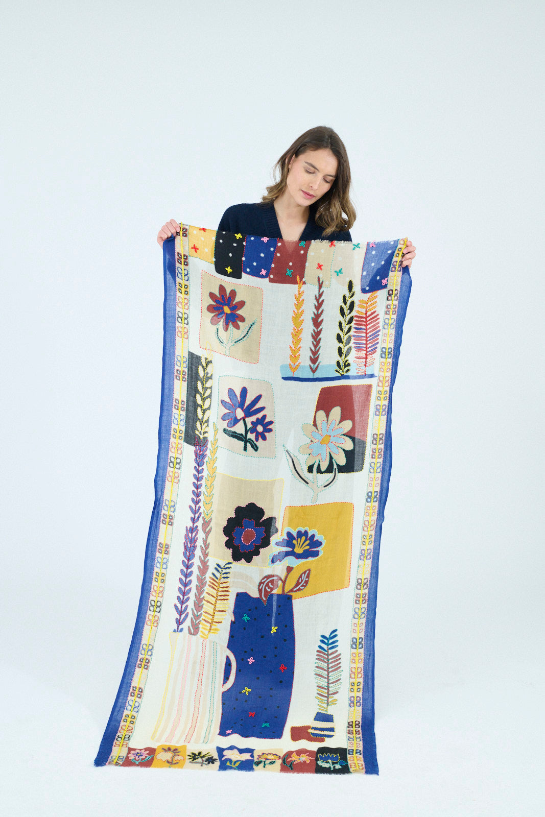 Storiatipic Embroidered Wool Scarf - Blue