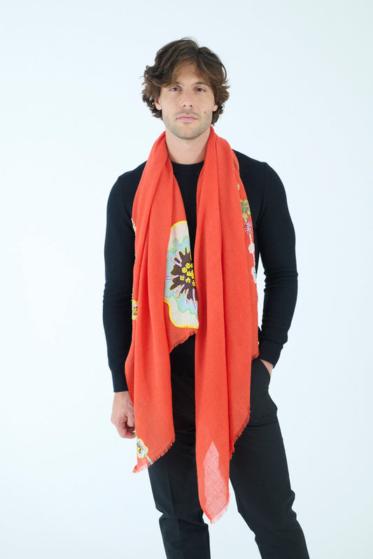 Storiatipic Embroidered Wool Scarf - Rouge