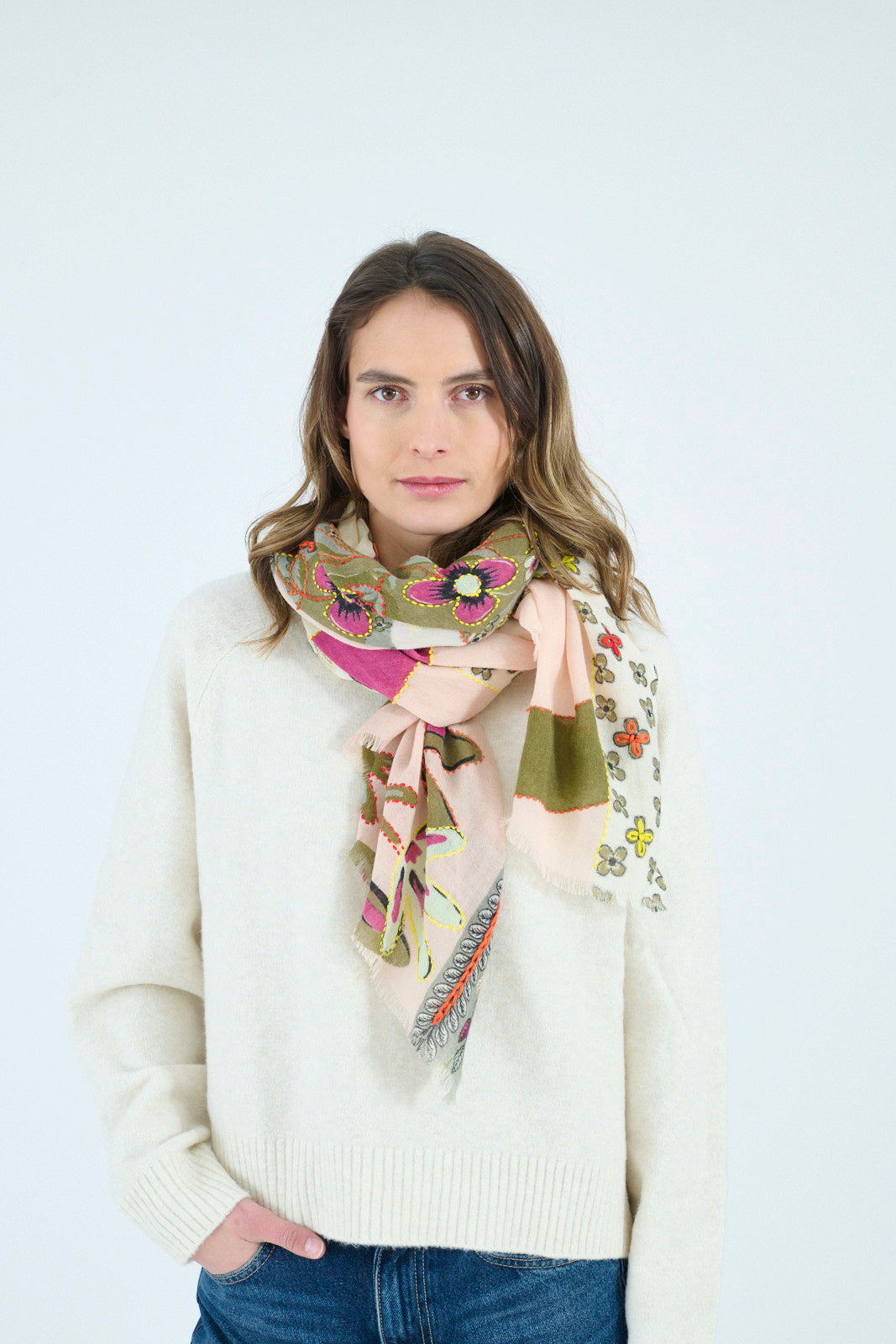 Storiatipic Embroidered Wool Scarf - Ariane Rose