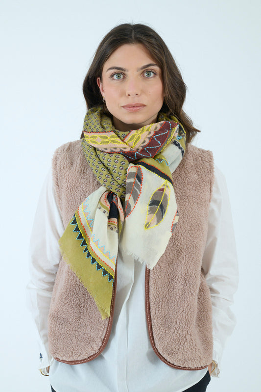 Storiatipic Embroidered Wool Scarf - Athena Kaki