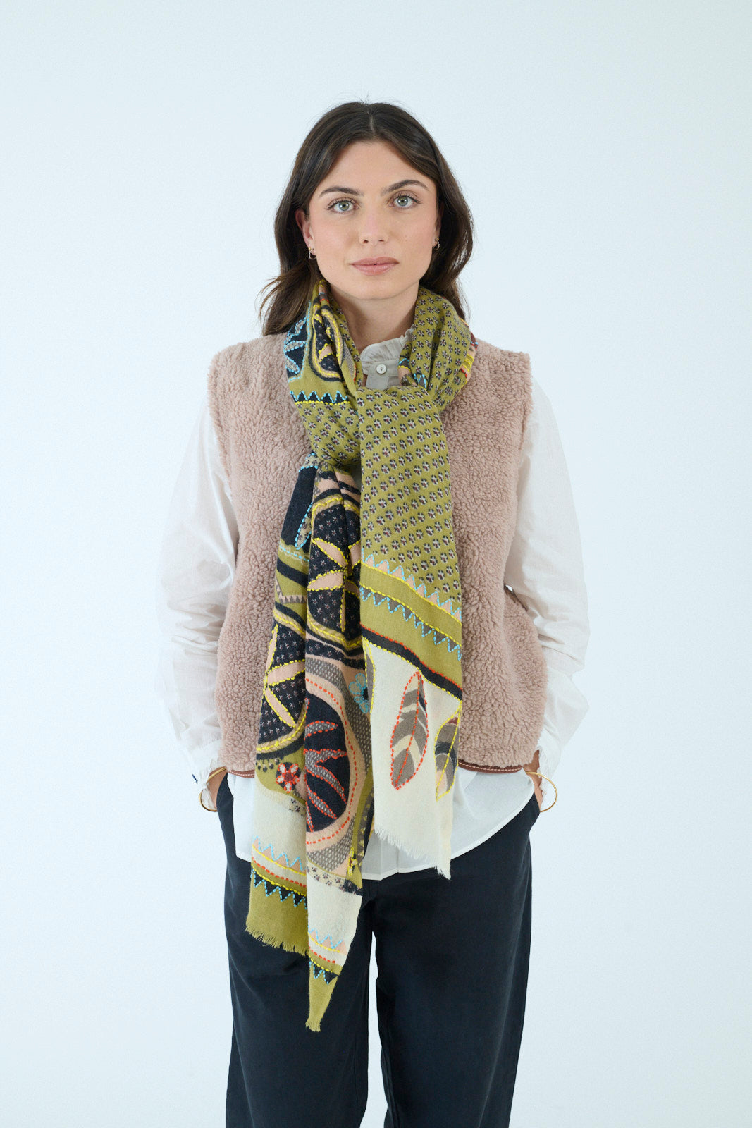 Storiatipic Embroidered Wool Scarf - Athena Kaki