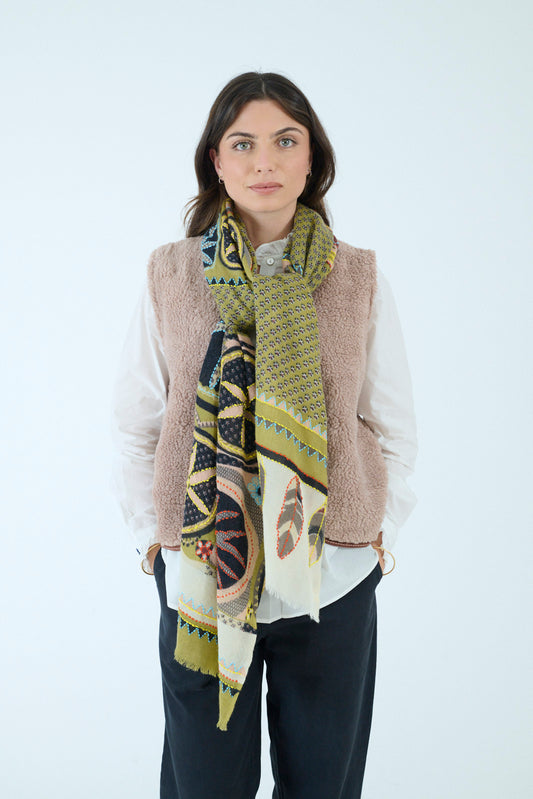 Storiatipic Embroidered Wool Scarf - Athena Kaki