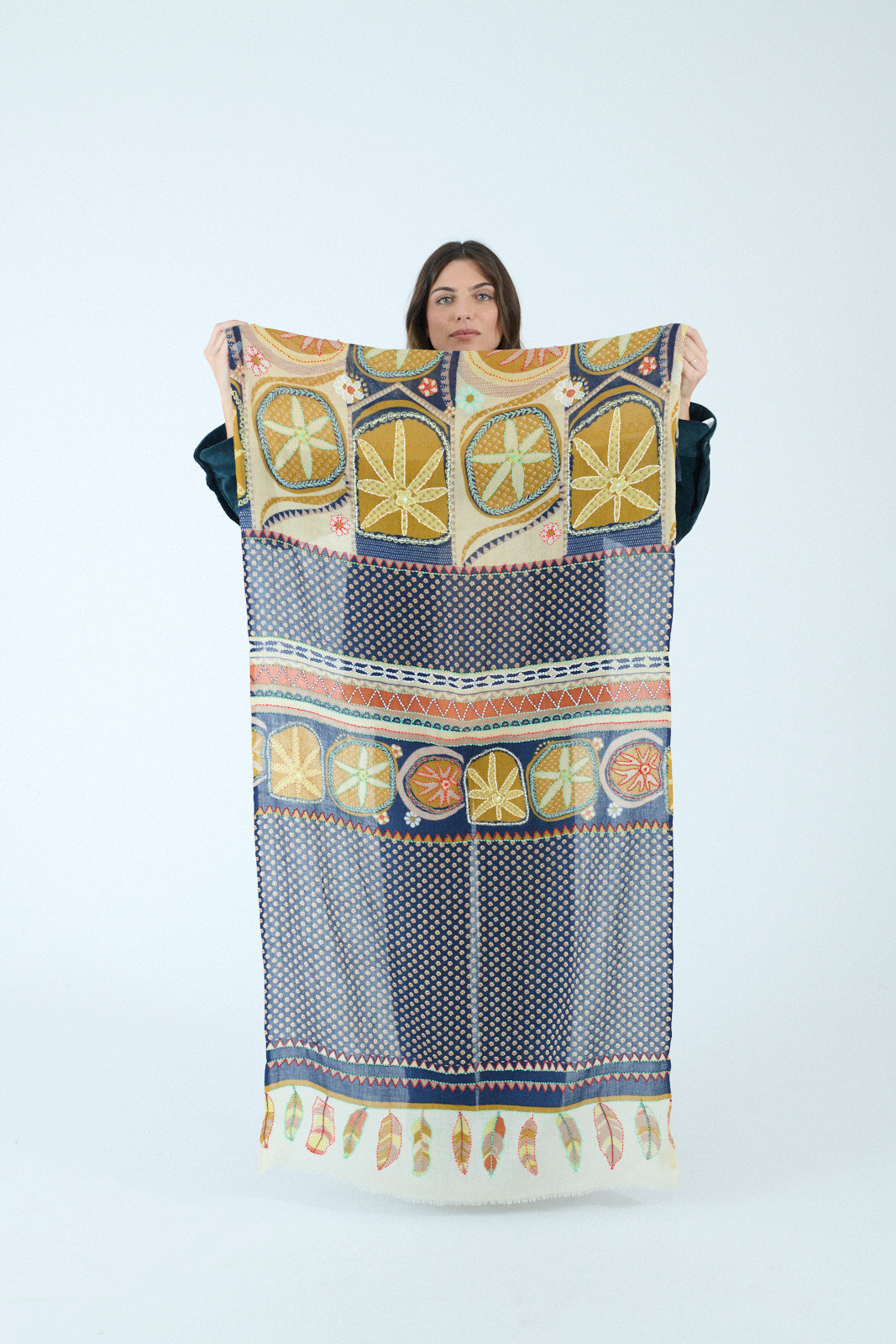 Storiatipic Embroidered Wool Scarf - Athena Marine
