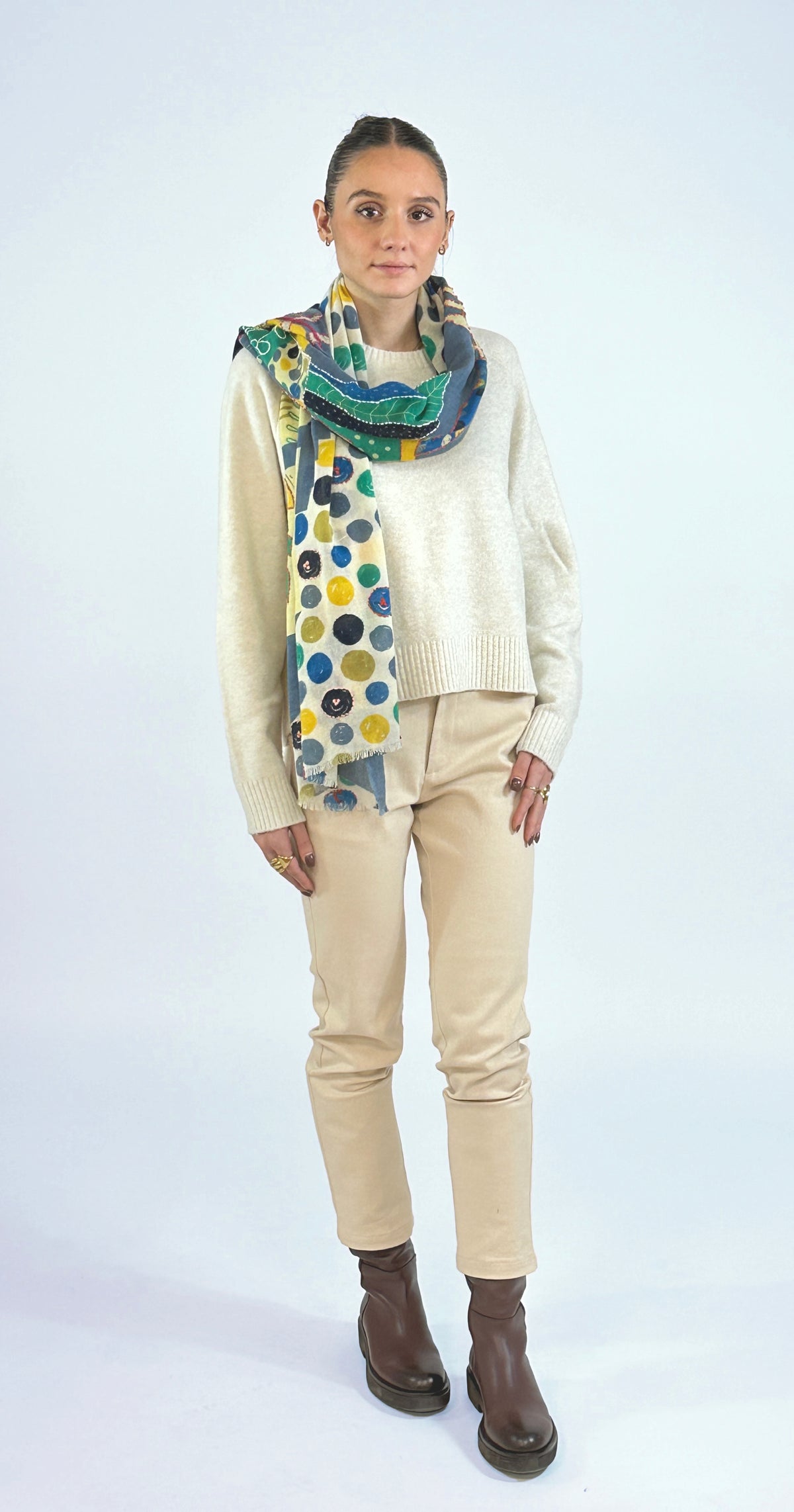 Storiatipic Embroidered Wool Scarf - Atis Blue