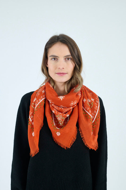 Storiatipic Embroidered Wool Scarf - Orange