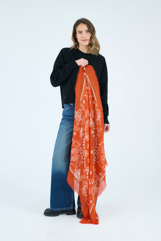 Storiatipic Embroidered Wool Scarf - Orange
