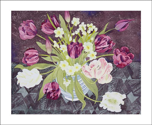 Greetings Card - Sandler Mug with Tulips & Narcissi : Angie Lewin