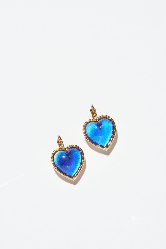 Philippe Ferrandis Lever Back Heart Earrings - Blue