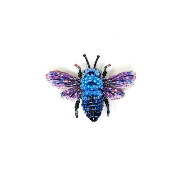 Embroidered Brooch - Blue Bumble Bee