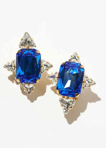 Philippe Ferrandis Brillant Clip Earrings - Blue & Crystal