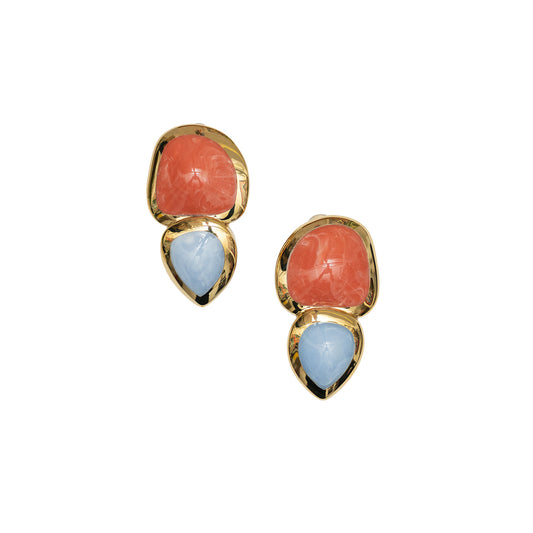 Philippe Ferrandis Clip Earrings - Coral / Pale Blue
