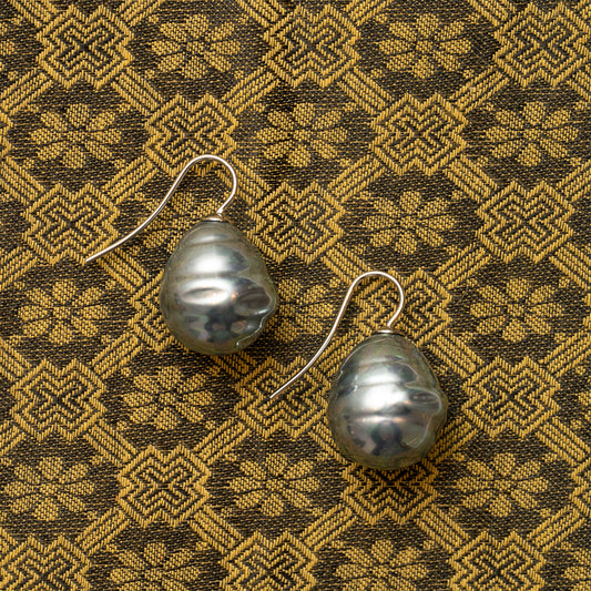 Mother of Pearl Hook Earrings - Blue/Grey
