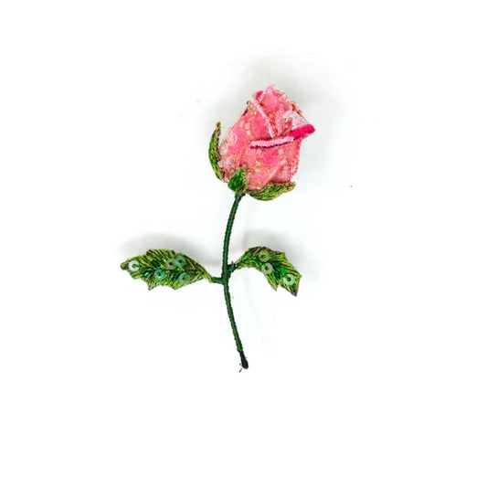 Embroidered Brooch - Pink Rose Bud