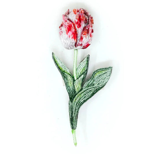 Embroidered Brooch - Striped Tulip