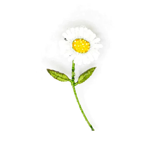 Embroidered Brooch - White Daisy