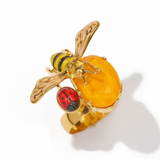 Philippe Ferrandis Alegoria Adjustable Ring with Bee - Orange