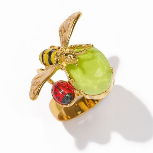 Philippe Ferrandis Alegoria Adjustable Ring with Bee - Lime