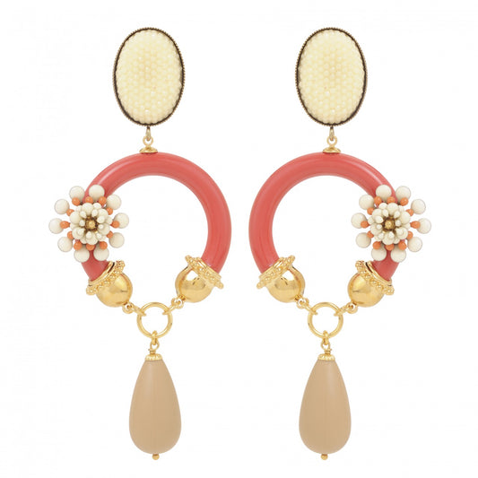 Flower Hoop Stud Earrings - Pink