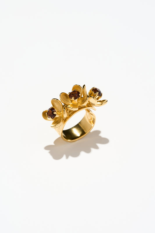 Philippe Ferrandis Eugénie Floral Adjustable Ring - Smoky Topaz