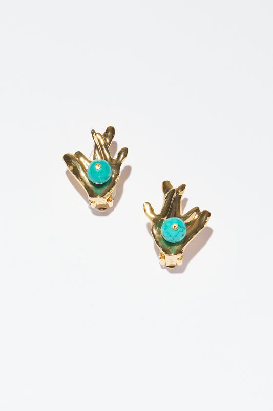 Philippe Ferrandis Clip Earrings - Minorca Coral & Turquoise