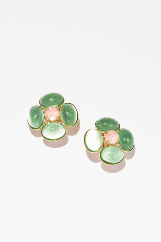 Philippe Ferrandis Flower Clip Earrings - Menthe