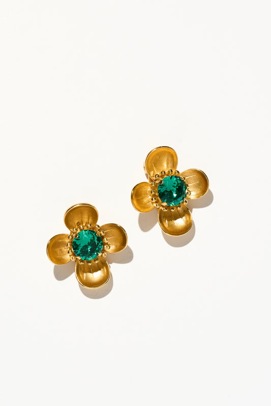Philippe Ferrandis Eugénie Floral Clip Earrings - Green