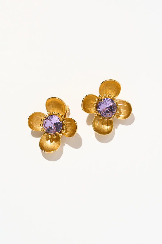 Philippe Ferrandis Eugénie Floral Clip Earrings - Violet